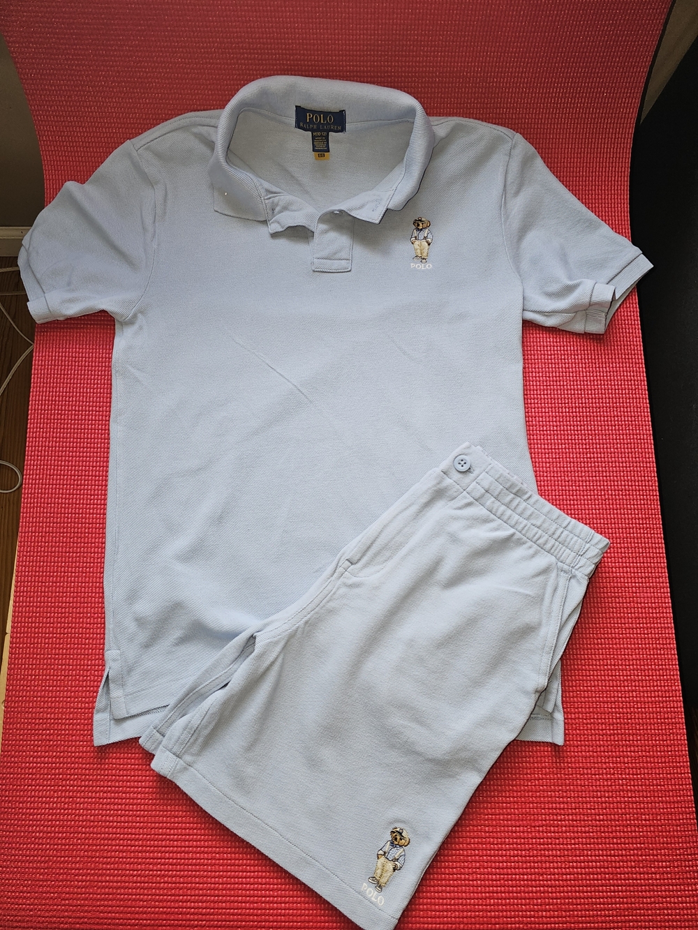 Polo Ralph Lauren boys 2-piece matching Polo Bear set in a light powder blue, si